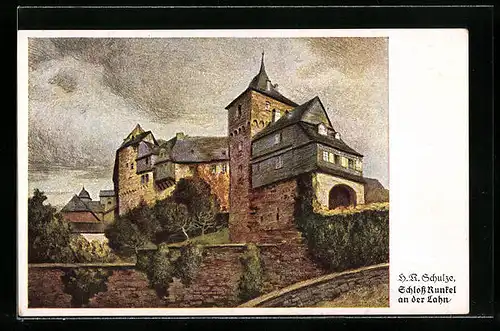 Künstler-AK Hans Rudolf Schulze: Schloss Runkel an der Lahn