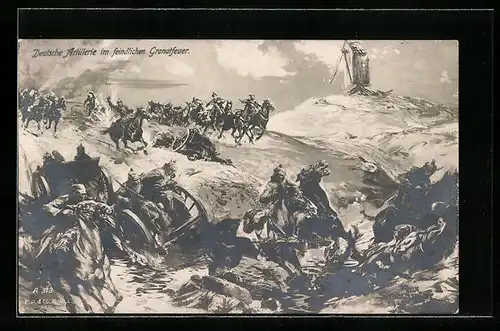 Künstler-AK Felix Schwormstädt: Deutsche Artillerie im feindlichen Granatfeuer
