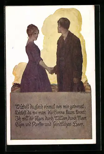 Künstler-AK Ernst Kutzer: Junger Herr mit Frau an der Hand