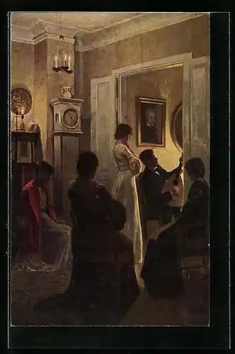 Künstler-AK sign. Friis Nyboe: Musikabend, Dänische Kunst