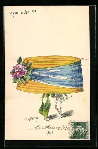 Künstler-AK sign. Roberty: Herr mit übergrossem Hut, La Mode en 1909, Le Sourire No. 118