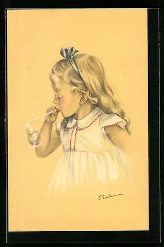 Künstler-AK sign. Evelein: Mädchen macht Seifenblasen