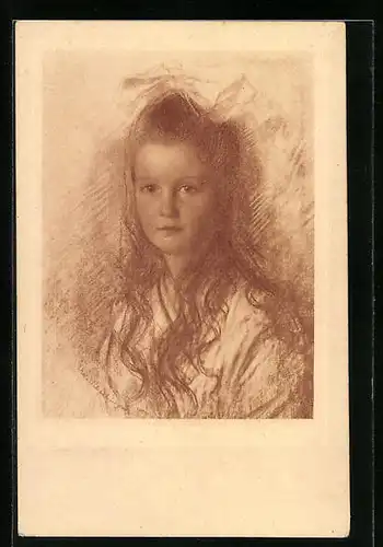 Künstler-AK Walter Schachinger: Junges Mädchen mit Haarschleife