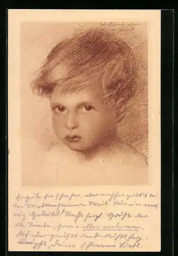 Künstler-AK Walter Schachinger: Junge mit zerzausten Haaren