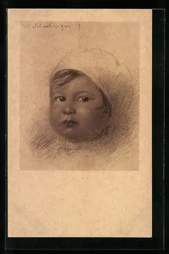 Künstler-AK Walter Schachinger: Kleines Kind mit Mütze