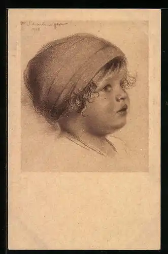 Künstler-AK Walter Schachinger: Kind mit einer Mütze