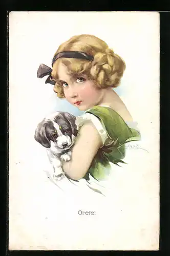 Künstler-AK Schilbach: Gretel mit ihrem Hund