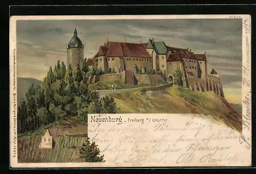 Lithographie Freiburg a. Unstrut, Schloss Neuenburg