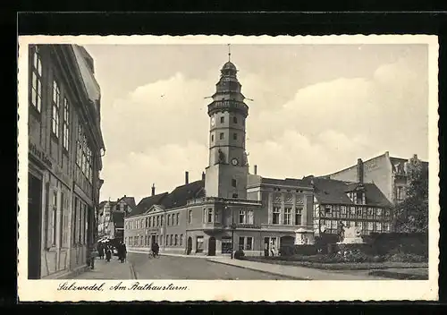 AK Salzwedel, am Rathausturm mit Neuperverstrasse