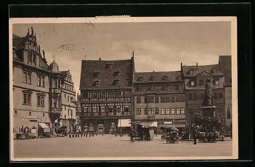 AK Coburg, Marktplatz mit Denkmal