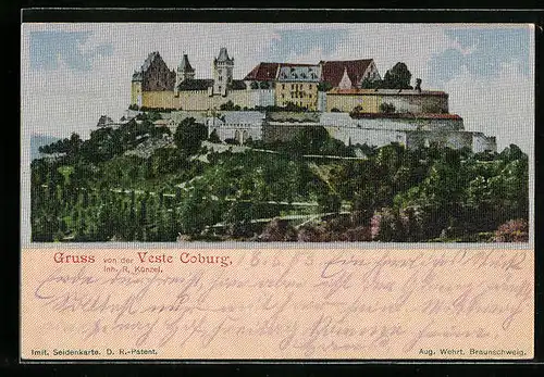 Seiden-Imitations-AK Coburg, Blick zur Veste