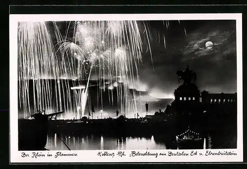 AK Koblenz, Rhein in Flammen, Beleuchtung am Deutschen Eck und Ehrenbreitstein