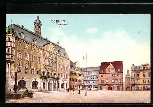 AK Coburg, Marktplatz mit Geschäften