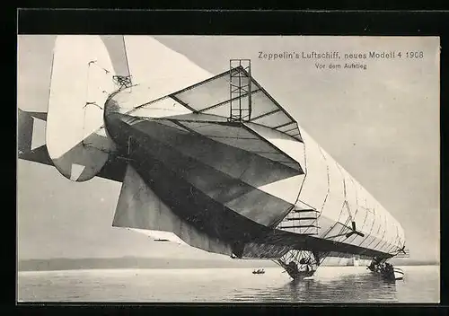 AK Zeppelins Luftschiff, neues Modell 4 1908 vor dem Aufstieg