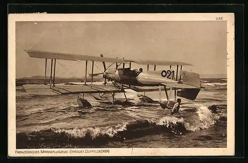 AK Französisches Marineflugzeug (Breguet-Doppeldecker)