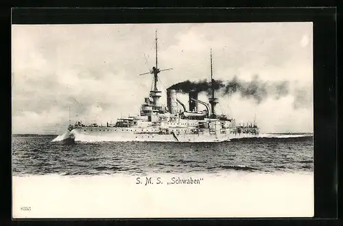 AK Kriegsschiff SMS Schwaben unter Volldampf
