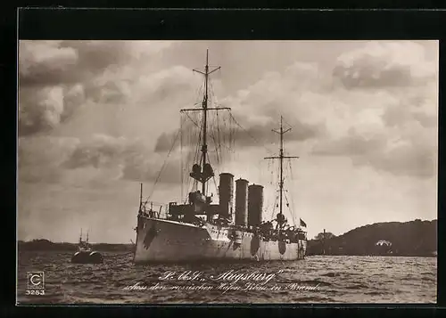 AK Kriegsschiff SMS Augsburg vor Anker
