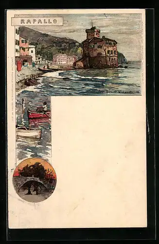 Künstler-AK Manuel Wielandt: Rapallo, Küstenpartie, Brücke