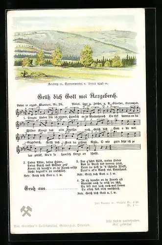 Lied-AK Anton Günther Nr. 24: Keilberg, Ortspartie mit Sonnenwirbel, Grüss dich Gott mei Arzgeberch