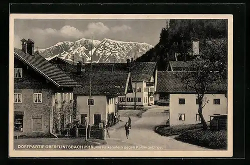 AK Oberflintsbach, Strassenpartie mit Ruine Falkenstein