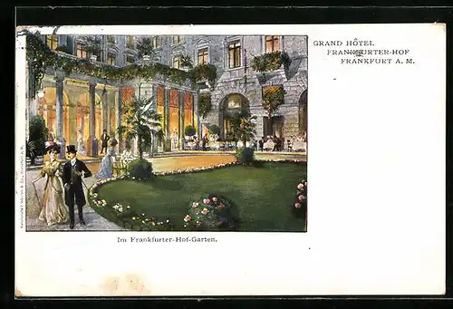 Künstler-AK Frankfurt a.M., Grand Hotel Frankfurter Hof, Hofgarten