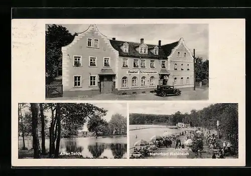 AK Dahlen i. Sa., Gasthof und Pensionshaus Schmannewitz, Alter Teich