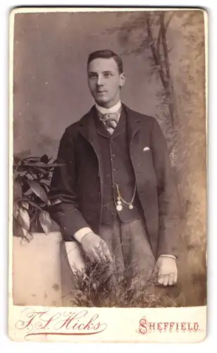 Fotografie J. S. Hicks, Sheffield, 141 Cemetery Road, Portrait junger Mann elegant im Anzug