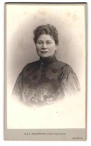 Fotografie A. & F. Naumann, Leipzig, Dorotheenstr. 6, Gutbürgerliche Dame im eleganten Kleid