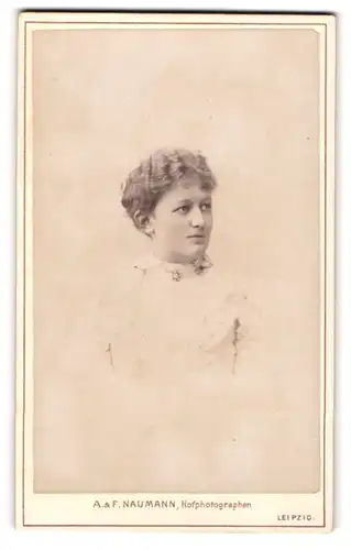 Fotografie A. & F. Naumann, Leipzig, Dorotheenstr. 6, Gutbürgerliche Dame im hellen Kleid
