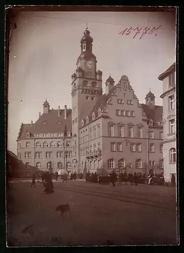 Fotografie Brück & Sohn Meissen, Ansicht Döbeln, Marktstände vor dem Rathaus