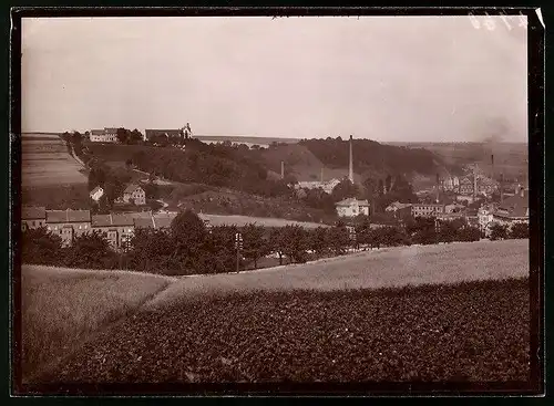 Fotografie Brück & Sohn Meissen, Ansicht Rosswein, Blick auf die Stadt mit Fabriken und die Wettinhöhe