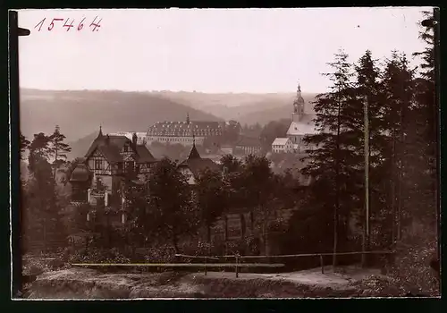 Fotografie Brück & Sohn Meissen, Ansicht Wechselburg, Blick auf den Ort mit Fachwerkhaus und Schloss