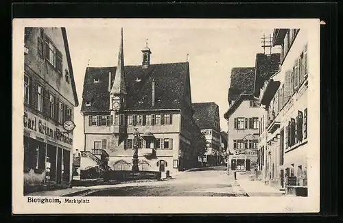 AK Bietigheim, Marktplatz mit Uhrmacher Carl Grimm