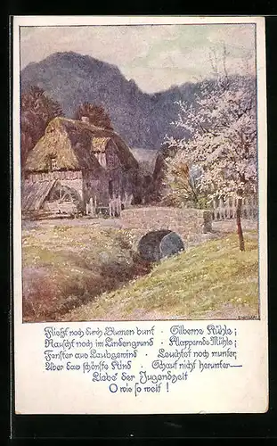 Künstler-AK Ernst Kutzer: Wassermühle im Frühling