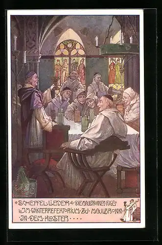 Künstler-AK T. Welzl: Im Winterrefektorium zu Maulbronn