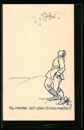 Künstler-AK Nu mechter sich aber dinne machen!, Flugzeug unter Beschuss