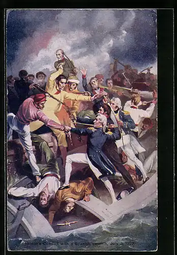 Künstler-AK Nelson`s Conflict with a Spanish Launch, July 3, 1797