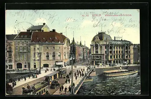 AK Berlin, Strassenbahnverkehr auf der Weidendammerbrücke