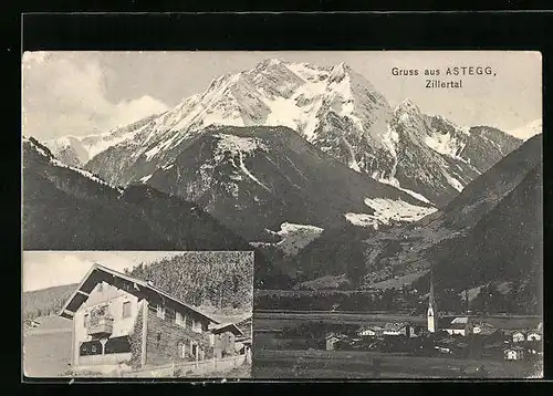 AK Astegg, Totalansicht, Kirche, Alpenmassiv