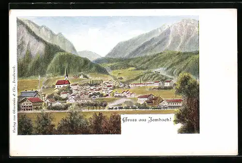 AK Jenbach, Totalansicht mit Bergmassiven