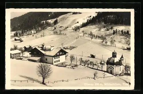 AK Oberau, Totalansicht der verschneiten Ortschaft