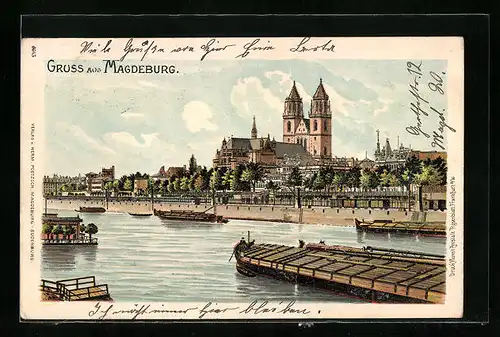 AK Magdeburg, Der Dom von der Elbe aus gesehen