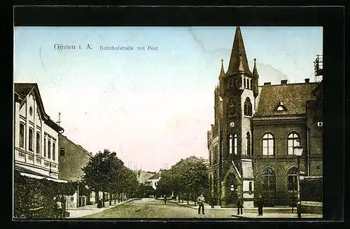 AK Güsten i. Anh., Bahnhofstrasse mit Post