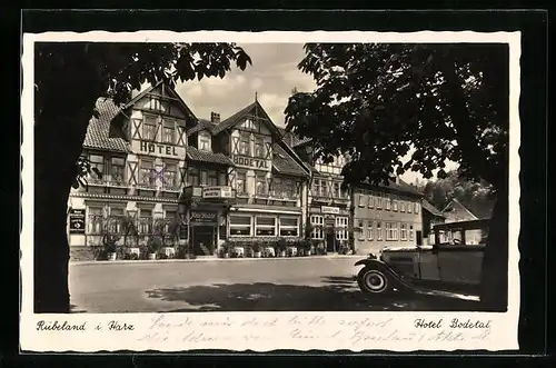 AK Rübeland /Harz, Strassenpartie mit Hotel Bodetal