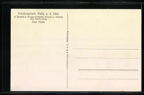 AK Politz a. Elbe, Erholungsheim d. Bundes d. Kriegsverletzten, Witwen und Waisen