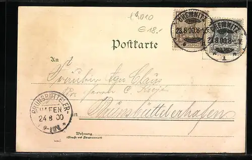 Lithographie Chemnitz, Kirche und Familie im Boot Flora