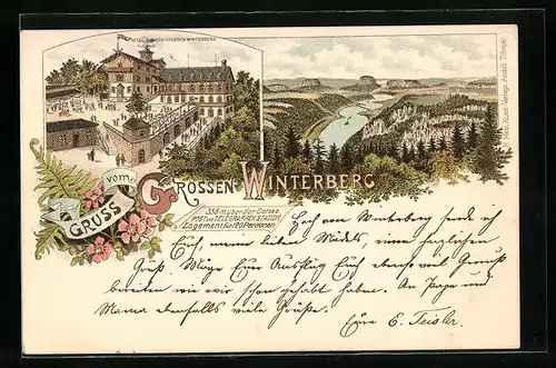 Lithographie Winterberg, Hotel auf dem Grossen Winterberg, Totalansicht