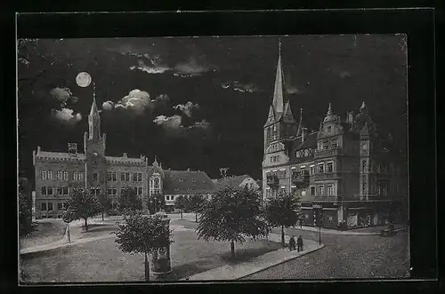 AK Bitterfeld, Markt bei Nacht