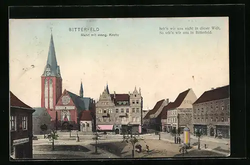 AK Bitterfeld, Markt mit evang. Kirche