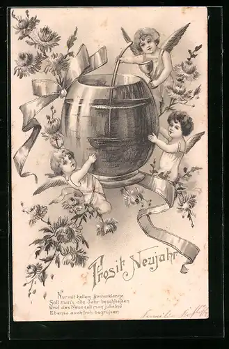 AK Neujahrsengel mit Bowle, Prosit Neujahr